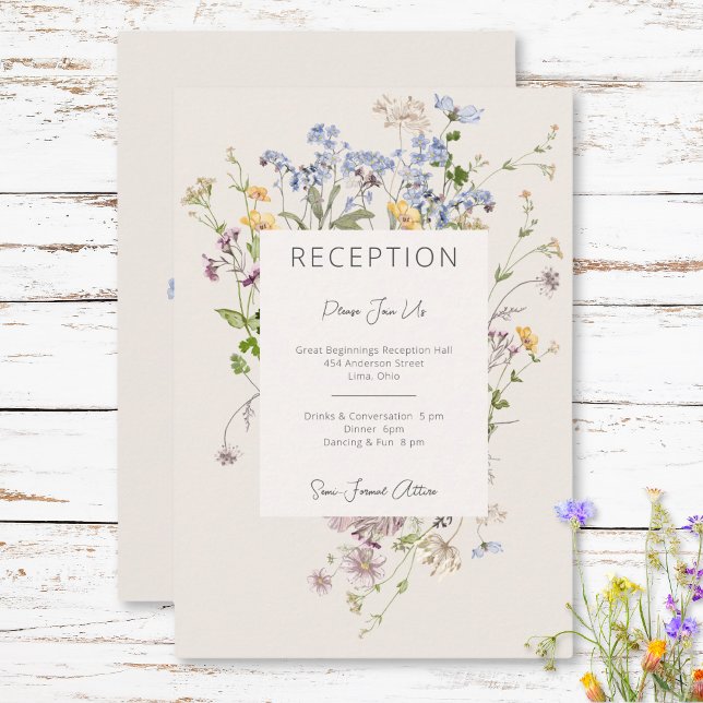 Cartão De Informações Casamento de Recepção de Flores Selvagens Delicada (Delicate Boho Wildflowers Cream Reception Wedding Enclosure Card)