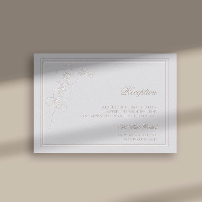 Cartão De Informações Casamento de Recepção de Iva de Moldura de Orquíde (faux embossed orchids double frame modern classic wedding reception enclosure card ivory)
