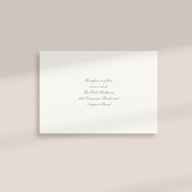 Cartão De Informações Casamento de Recepção de Pérolas Clássicas de Cali (formal traditional elegant calligraphy wedding reception card pearl classic)