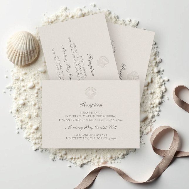 Cartão De Informações Casamento de Recepção de Shell Ecru Costeira Náuti (nautical wedding reception details coastal modern classic formal traditional elegant shell ecru)