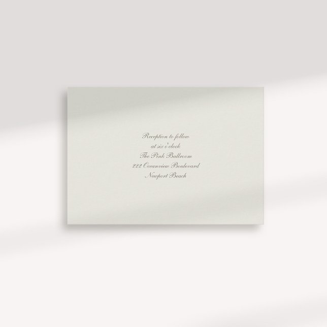 Cartão De Informações Casamento de Recepção Ecru Clássico de Caligrafia  (formal traditional elegant calligraphy wedding reception card ecru classic)