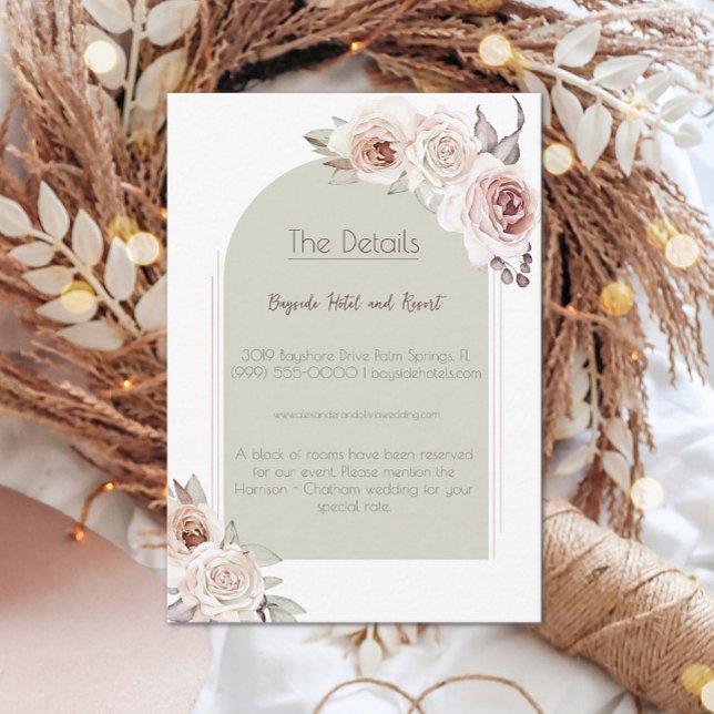 Cartão De Informações Casamento de Rosa da Boêmia (Bohemian Rose Arch Wedding Enclosure Card)