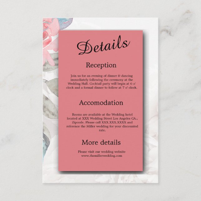 Cartão De Informações Casamento de rosa de flor silvestre Floral (Frente)