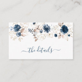 Cartão De Informações Casamento de rosas azuis e dourados com marinho de