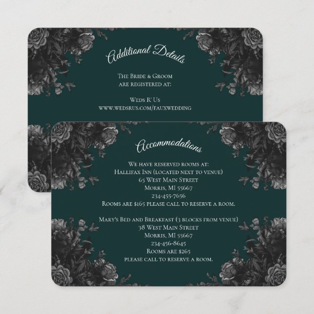 Cartão De Informações Casamento de Rosas Góticos Negra Escura (Frente/Verso)