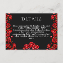 Cartão De Informações Casamento de Rosas Vermelhas Detalhes
