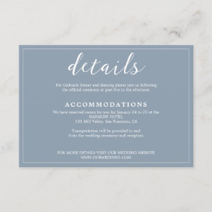 Cartão De Informações Casamento de Script Azul-Bordado Moderno Elegante