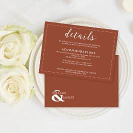 Cartão De Informações Casamento de Script Bordado por Terracotta Russo E