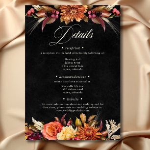 Cartão De Informações Casamento de Script Floral Boho Boho Negra Elegant