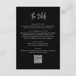 Cartão De Informações Casamento de Script Manuscrito com Código QR Preto