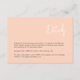 Cartão De Informações Casamento de Script Mínimo Moderno de Peach