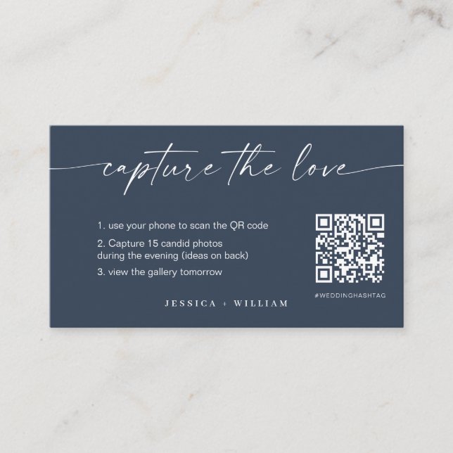 Cartão De Informações Casamento de Script Moderno Capture o Código QR de (Frente)