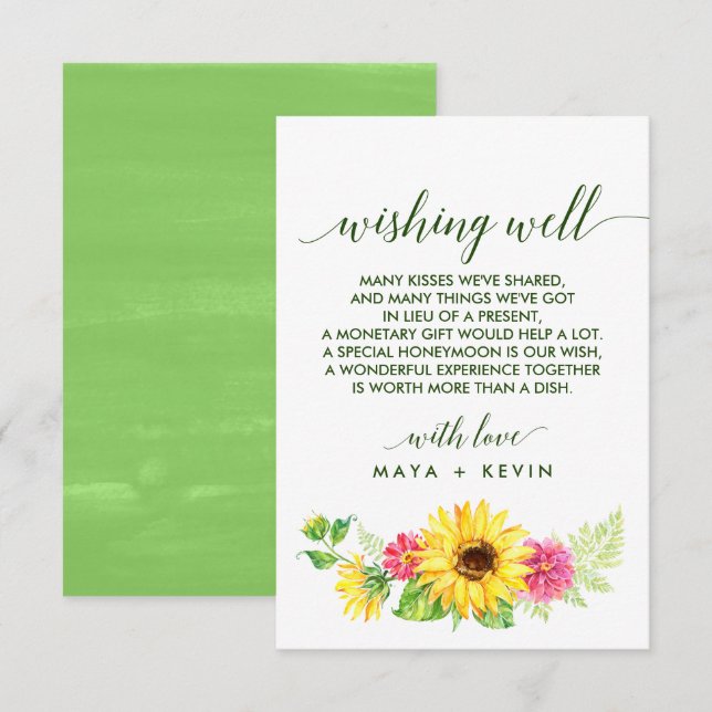 Cartão De Informações Casamento de Sunflower Summer Wishing (Frente/Verso)