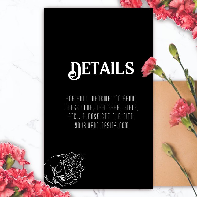 Cartão De Informações Casamento de Tatuagem do Crânio Negro e Branco (Tattoo Gothic Wedding Enclosure Card Skull)