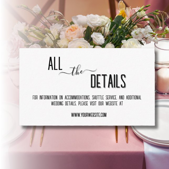 Cartão De Informações Casamento de Texto Personalizado Preto Moderno e N (Criador carregado)