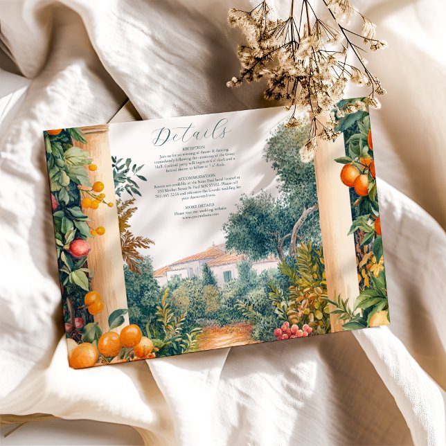 Cartão De Informações Casamento de Verão Chic Lemon Mediterrânica (Criador carregado)