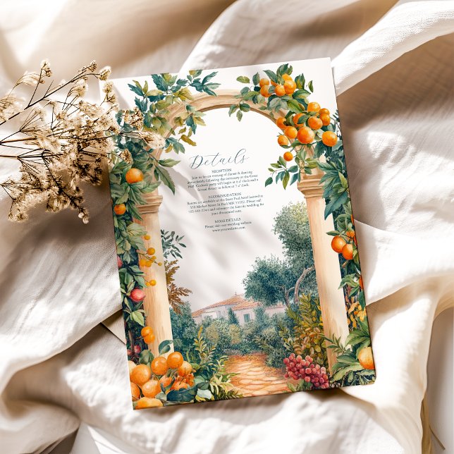 Cartão De Informações Casamento de Verão Chic Lemon Mediterrânica (Criador carregado)