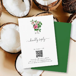 Cartão De Informações Casamento de Verão de Hibiscus Tropical Watercolor