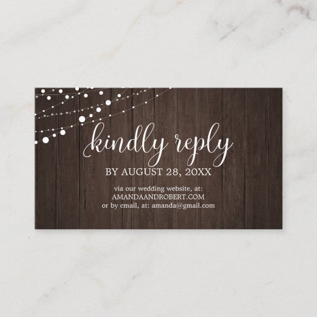 Cartão De Informações Casamento de Wood Rustic Wood Online RSVP (Frente)