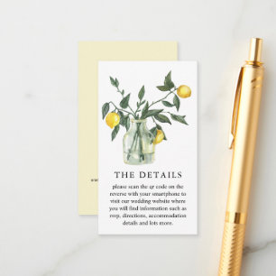 Cartão De Informações Casamento do Código QR do Citrus Lemon Greenery