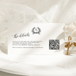 Cartão De Informações Casamento do Código QR do Monograma Branco/Preto E
