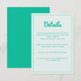 Cartão De Informações Casamento do Modern Bold Emerald Mint Green Retro