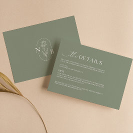 Cartão De Informações Casamento do Moderno Minimalista Sage Green Boho