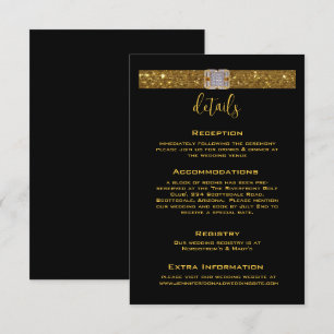 Cartão De Informações Casamento Dourado com Brooch Diamond da Faixa