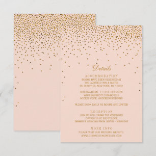 Cartão De Informações Casamento Dourado de Confetti Rosa e Glam Blush