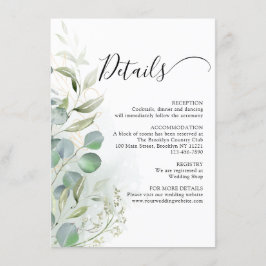 Cartão De Informações Casamento Dourado de Eucalyptus com Aquarela Verde