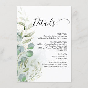 Cartão De Informações Casamento Dourado de Eucalyptus com Aquarela Verde