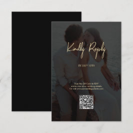 Cartão De Informações Casamento Dourado de Foto em Branco Moderno