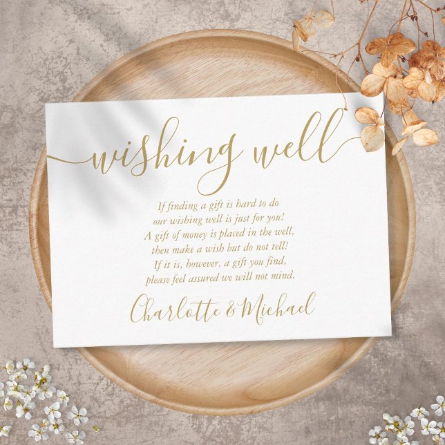 Cartão De Informações Casamento Dourado de Script de Assinatura Wishing (Criador carregado)