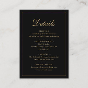 Cartão De Informações Casamento Dourado e negro tradicional e legante