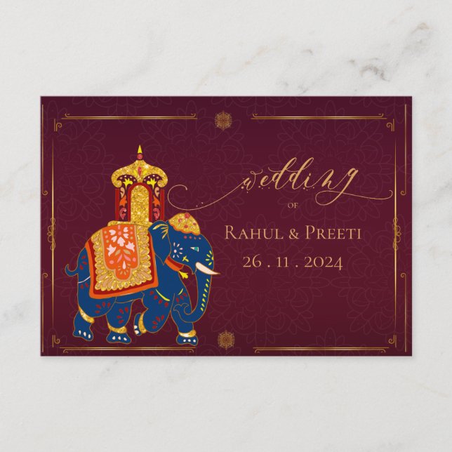 Cartão De Informações Casamento Dourado Elegante Vermelho Mandala Indian (Frente)