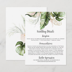 Cartão De Informações Casamento Dourado Verde-Tropical Rosa-Rosa