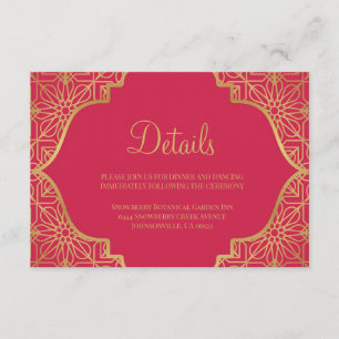 Cartão De Informações Casamento Dourado Vermelho Magenta Moderno