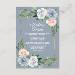 Cartão De Informações Casamento Elegante Azul Poeirento Dourado Rosa Beg