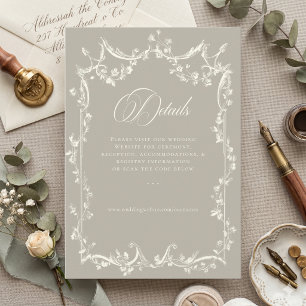 Cartão De Informações Casamento Elegante Barroco Vintage Neutro Bege Mar