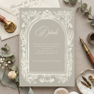 Cartão De Informações Casamento Elegante Barroco Vintage Neutro Bege Mar