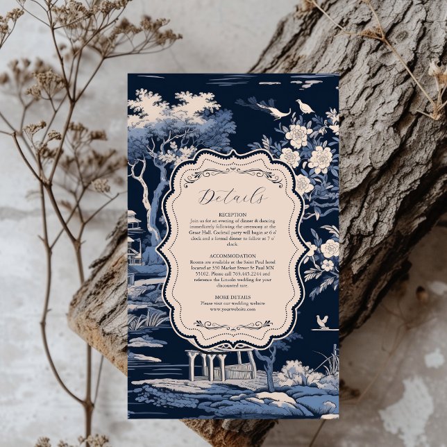 Cartão De Informações Casamento Elegante Blue Toile De Jouy (Criador carregado)