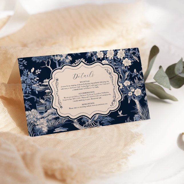 Cartão De Informações Casamento Elegante Blue Toile De Jouy (Criador carregado)