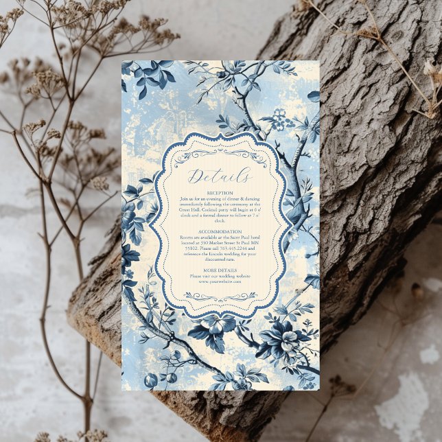 Cartão De Informações Casamento Elegante Blue Toile De Jouy (Criador carregado)