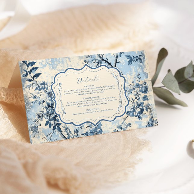 Cartão De Informações Casamento Elegante Blue Toile De Jouy (Criador carregado)