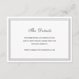 Cartão De Informações Casamento Elegante Branco e Negro Clássico