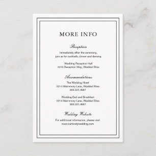 Cartão De Informações Casamento Elegante Branco e Negro Clássico