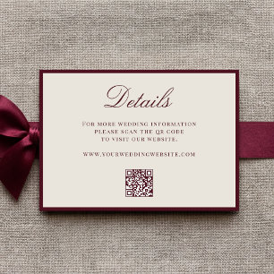 Cartão De Informações Casamento Elegante Burgundy Old Money Detalhes Cód