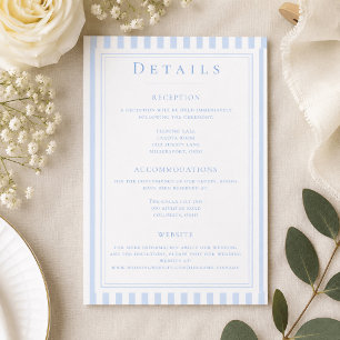 Cartão De Informações Casamento Elegante Clássico com Listras Azuis