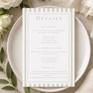 Cartão De Informações Casamento Elegante Clássico com Listras em Verde S