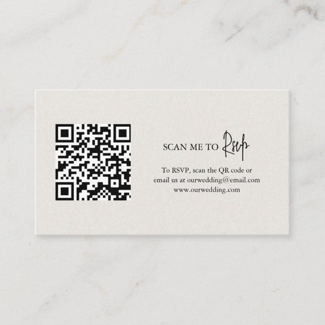 Cartão De Informações Casamento Elegante Código QR Bege Neutro Atemporal (Frente)